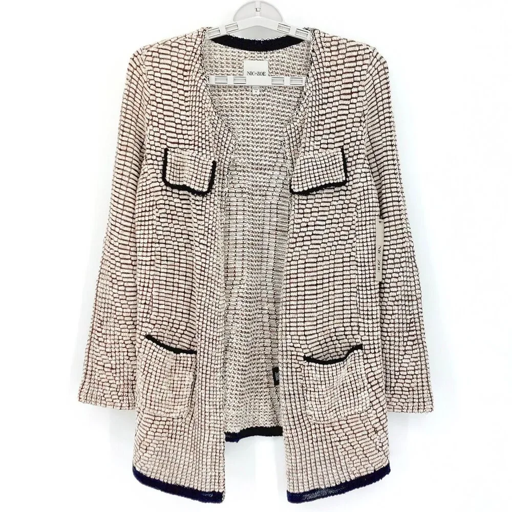 Nic & Zoe Sweater Jacket Sz S Neutral Colorway Textured Logenlook Cottagecore